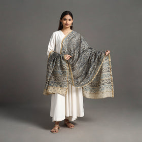 Buy Pedana Block Print Chanderi Silk Black Kalamkari Dupatta