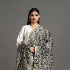 Buy Pedana Block Print Chanderi Silk Black Kalamkari Dupatta