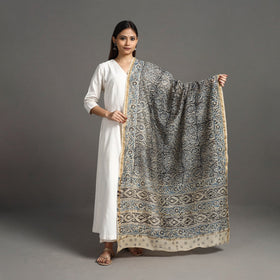 Buy Pedana Block Print Chanderi Silk Black Kalamkari Dupatta