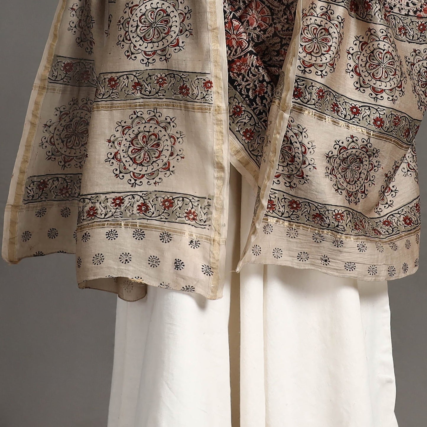 Black Pedana Block Print Chanderi Silk Kalamkari Dupatta