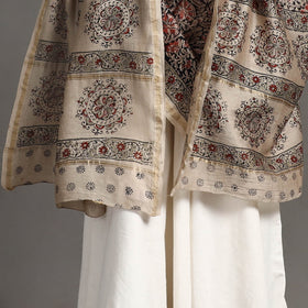 Black Pedana Block Print Chanderi Silk Kalamkari Dupatta