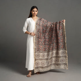 Black Pedana Block Print Chanderi Silk Kalamkari Dupatta
