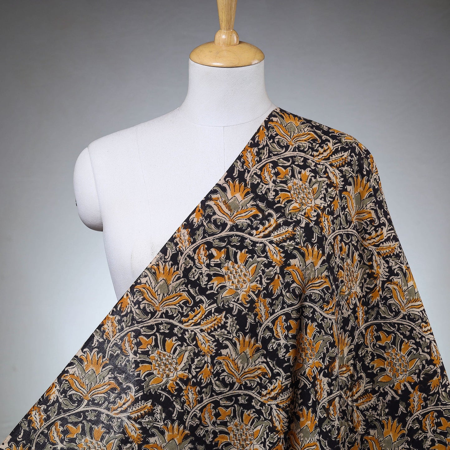  Black Pedana Block Print Cotton Kalamkari Fabric