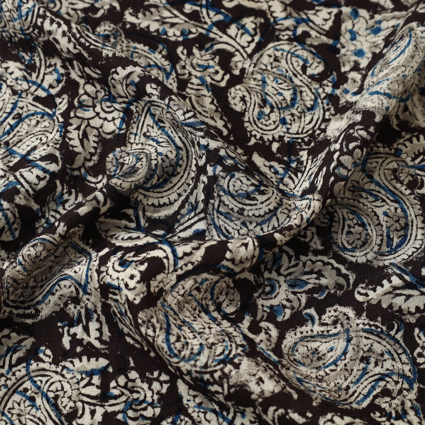  Black Pedana Block Print Cotton Kalamkari Fabric