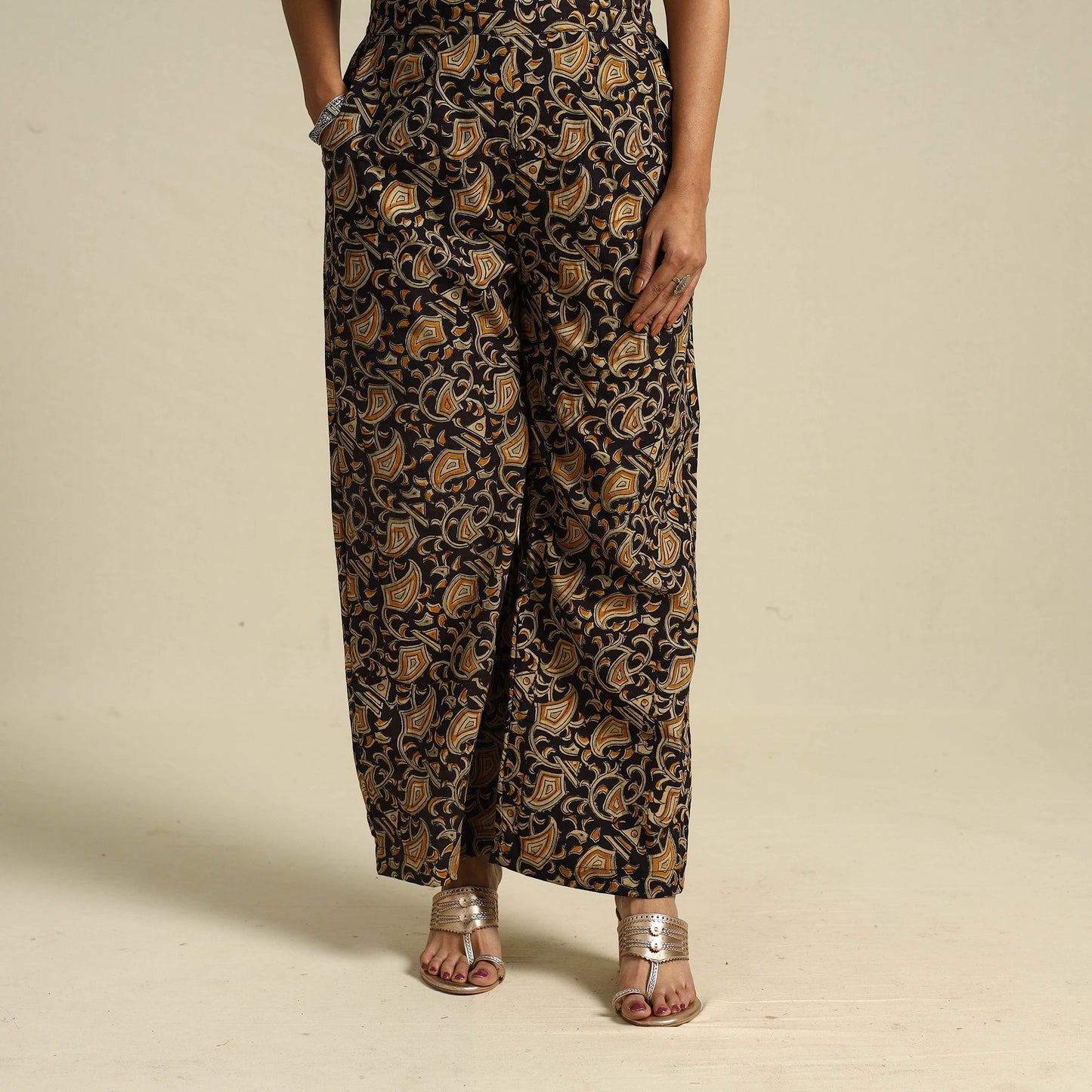  Black Pedana Block Print Cotton Kalamkari Palazzo