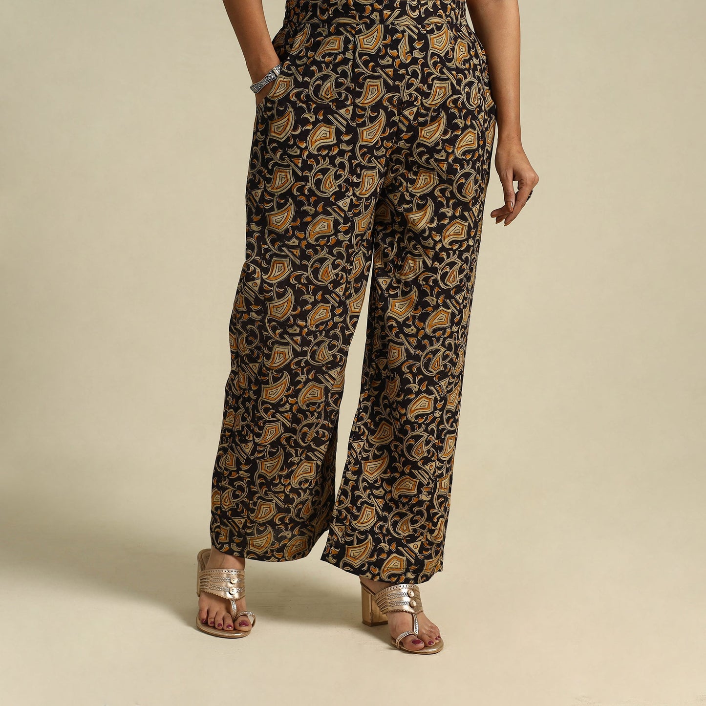  Black Pedana Block Print Cotton Kalamkari Palazzo