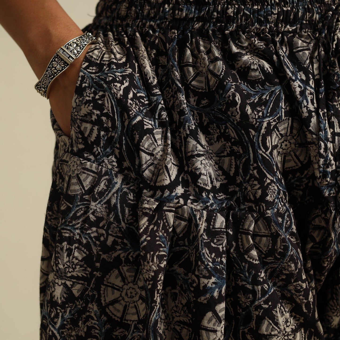  Black Pedana Block Print Cotton Kalamkari Salwar