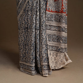 Black Pedana Block Print Cotton Kalamkari Saree