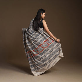 Black Pedana Block Print Cotton Kalamkari Saree