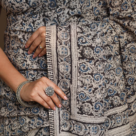 Black Pedana Block Print Cotton Kalamkari Saree