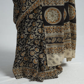 Black Pedana Block Print Cotton Kalamkari Saree