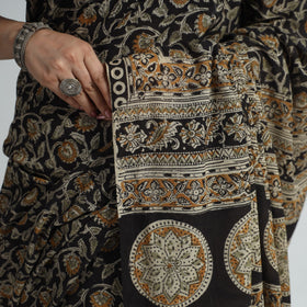 Black Pedana Block Print Cotton Kalamkari Saree