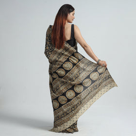 Black Pedana Block Print Cotton Kalamkari Saree