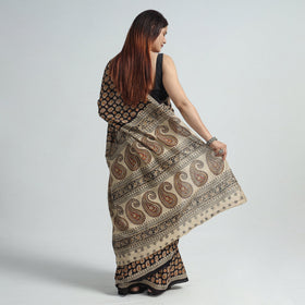 Black Pedana Block Print Cotton Kalamkari Saree