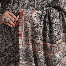 Black Pedana Block Print Cotton Kalamkari Saree