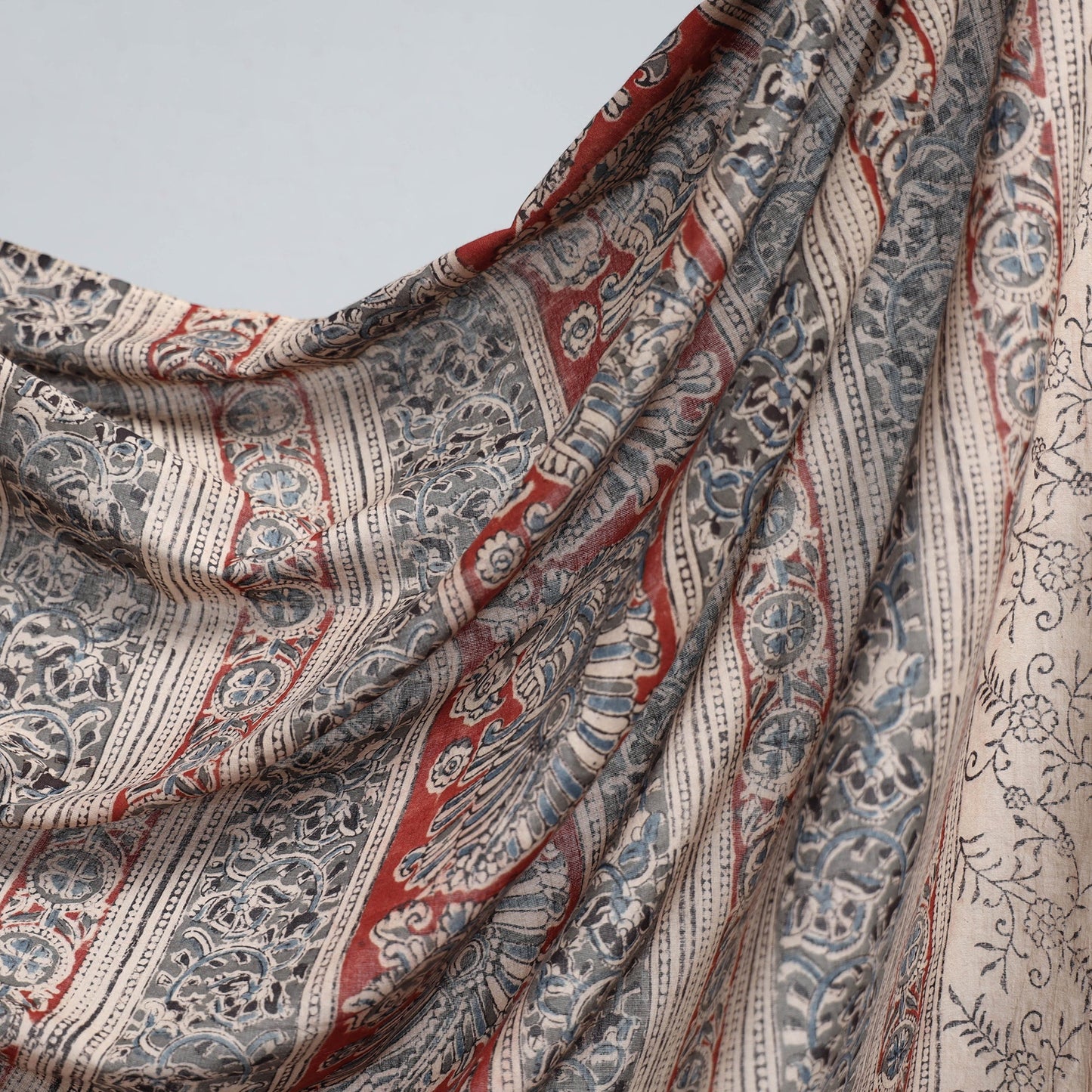 Black Pedana Block Print Cotton Kalamkari Saree