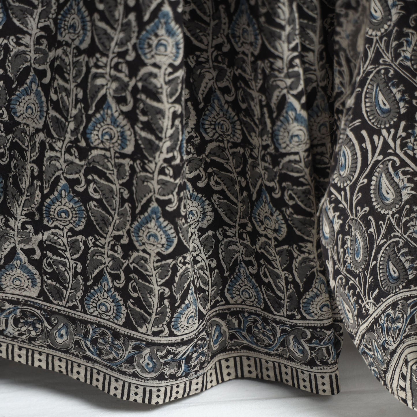 Black Pedana Block Print Cotton Kalamkari Saree