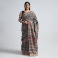 Black Pedana Block Print Cotton Kalamkari Saree