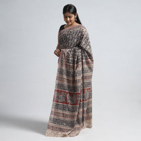 Black Pedana Block Print Cotton Kalamkari Saree