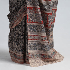 Black Pedana Block Print Cotton Kalamkari Saree