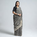 Black Pedana Block Print Cotton Kalamkari Saree