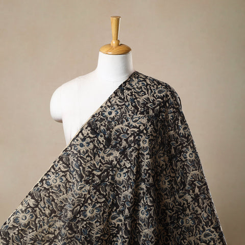 Pedana Hand Block Print Mul Cotton Black Kalamkari Fabric
