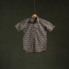 Pedana hand block print natural dyed cotton half sleeve men