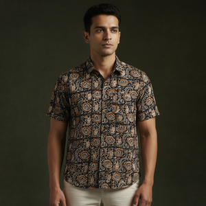 Pedana hand block print natural dyed cotton half sleeve men