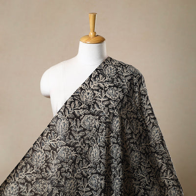 Pedana Hand Block Print Mul Cotton Black Kalamkari Fabric