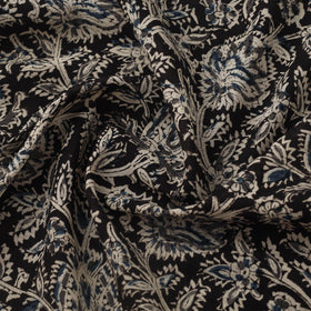 Pedana Hand Block Print Mul Cotton Black Kalamkari Fabric