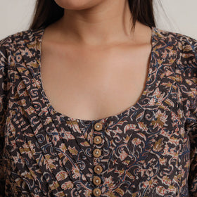 Pedana Kalamkari Block Print Cotton Pintuck Straight Kurta For Women