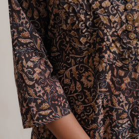 Pedana Kalamkari Block Print Cotton Pintuck Straight Kurta For Women