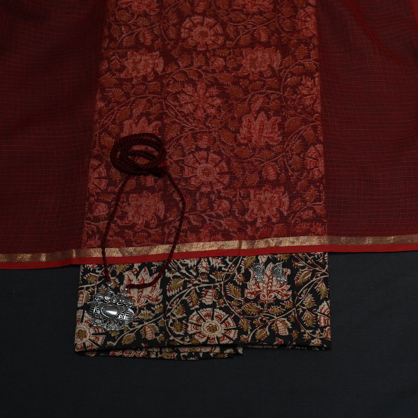 Pedana kalamkari hand block print natural dyed cotton 2pc