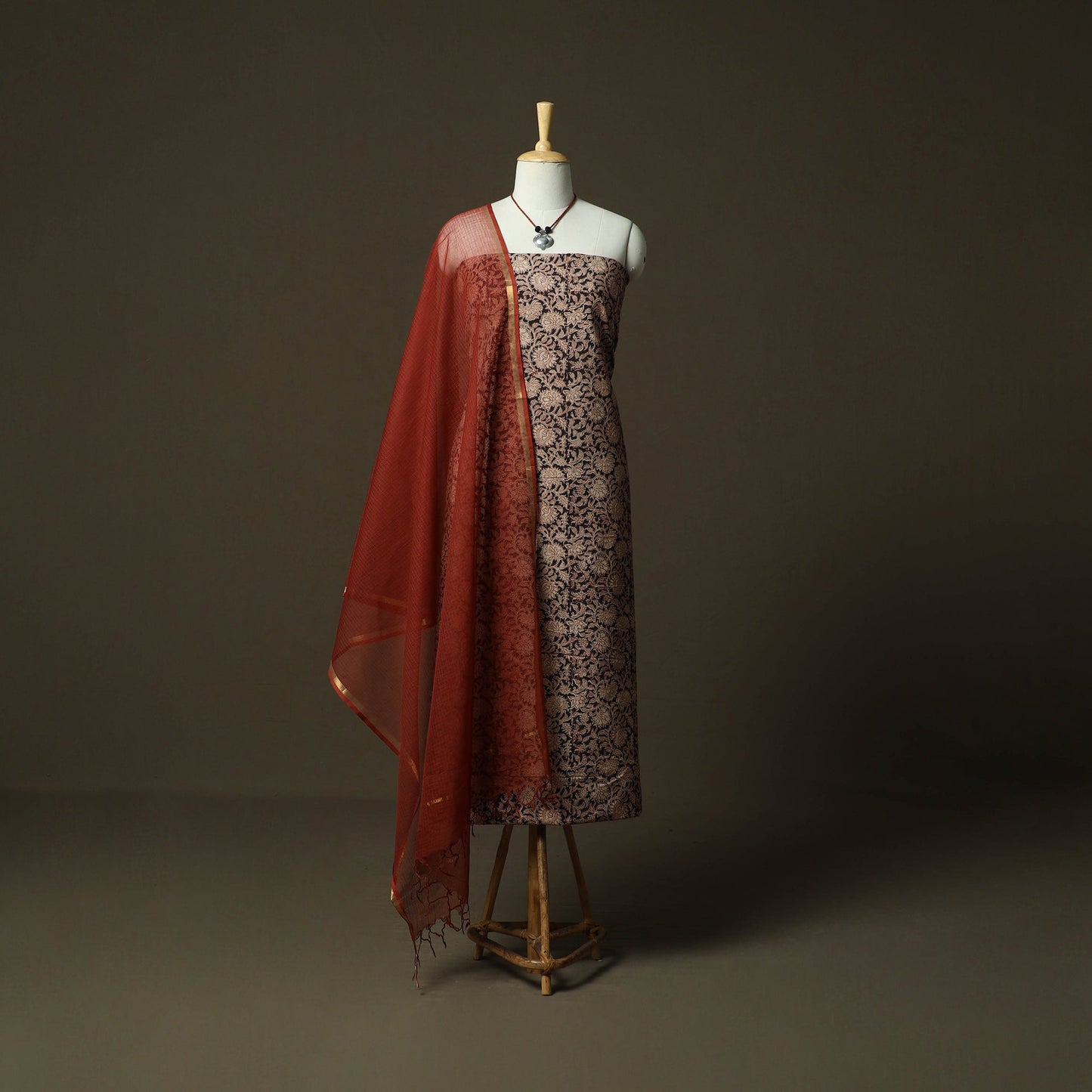 Pedana kalamkari hand block print natural dyed cotton 2pc