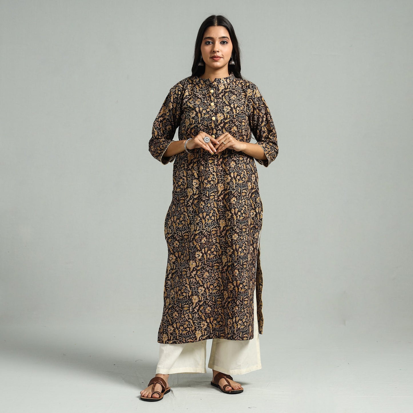 Buy Pedana Kalamkari Hand Block Printed Cotton Kurta Online at iTokri.com