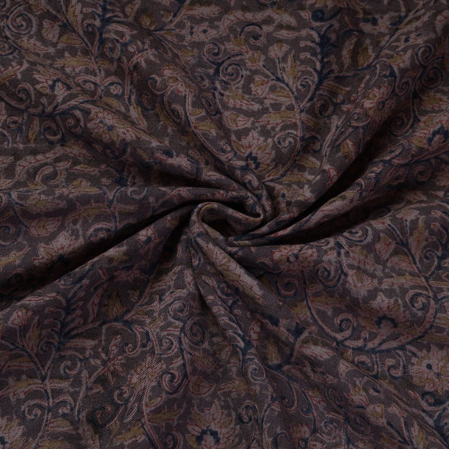 Black  Pedana Kalamkari Block Printing Handwoven Merino Wool Fabric 