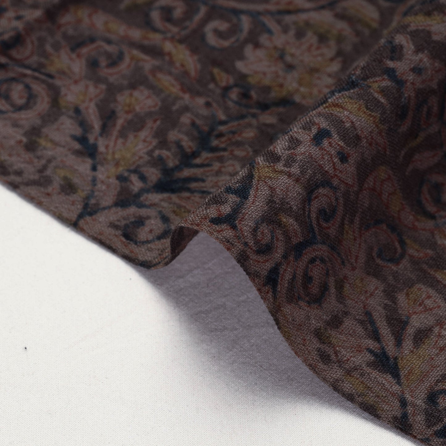 Black  Pedana Kalamkari Block Printing Handwoven Merino Wool Fabric 