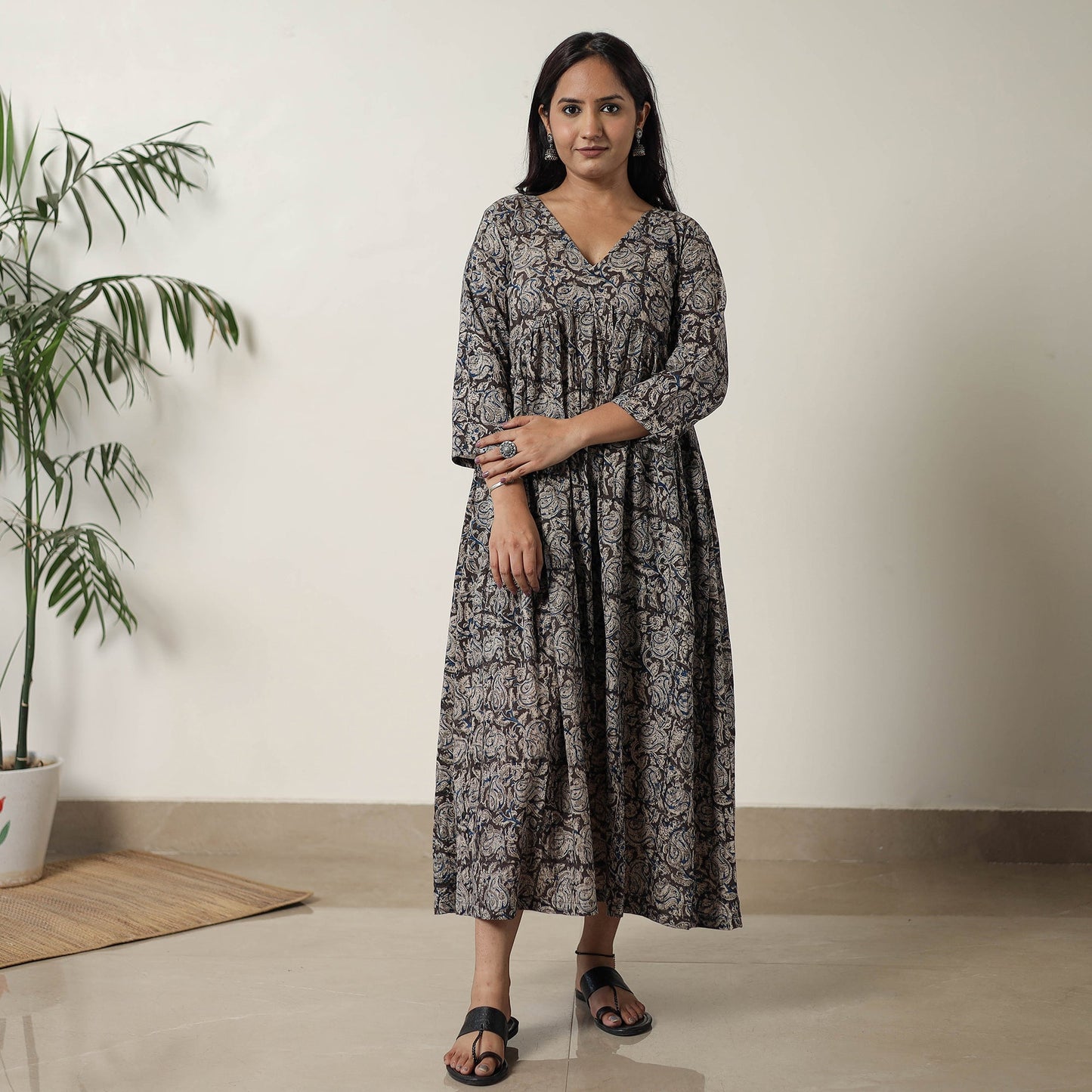 Buy Pedana Kalamkari Block Printed Cotton Flared Dress 08 Online at iTokri.com