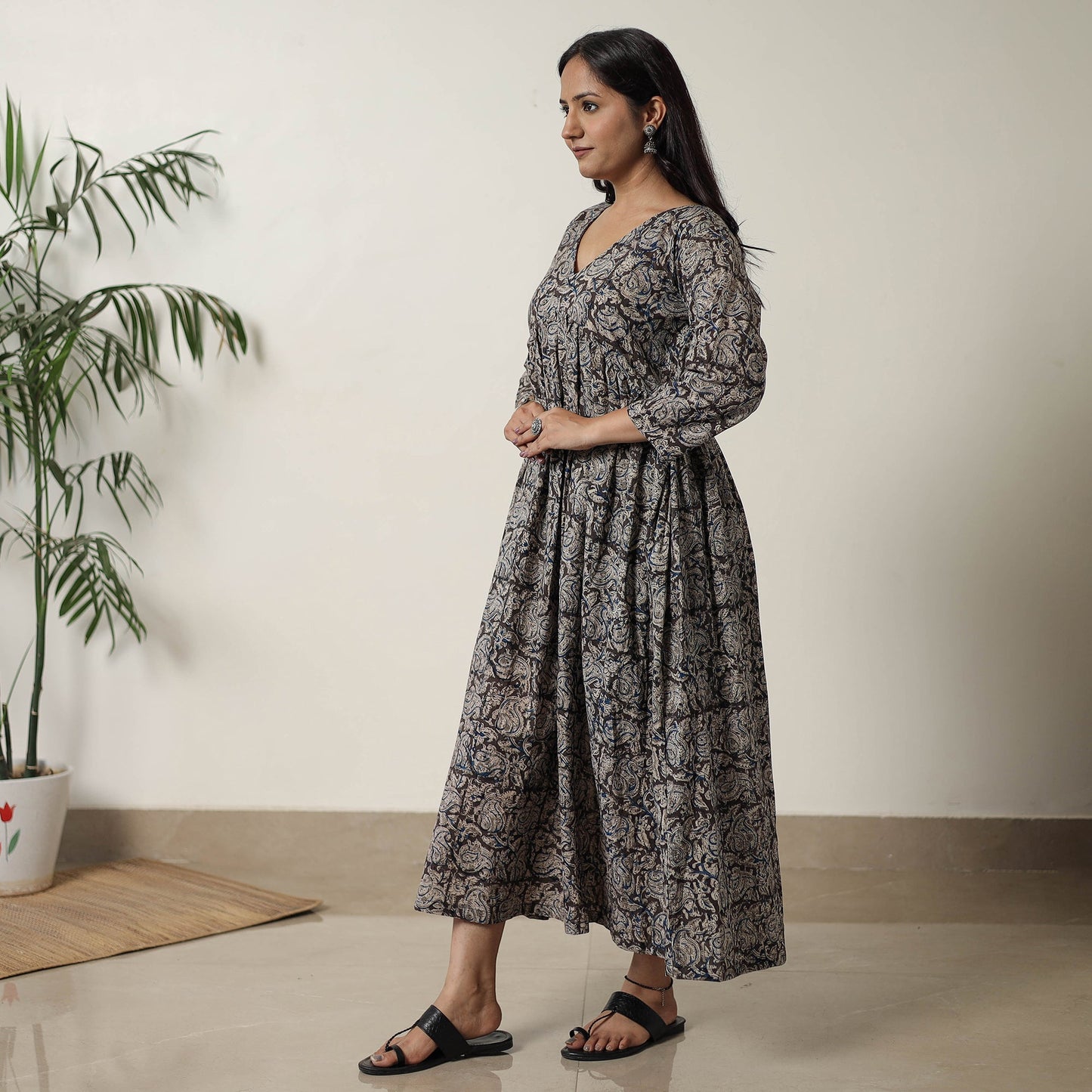 Buy Pedana Kalamkari Block Printed Cotton Flared Dress 08 Online at iTokri.com