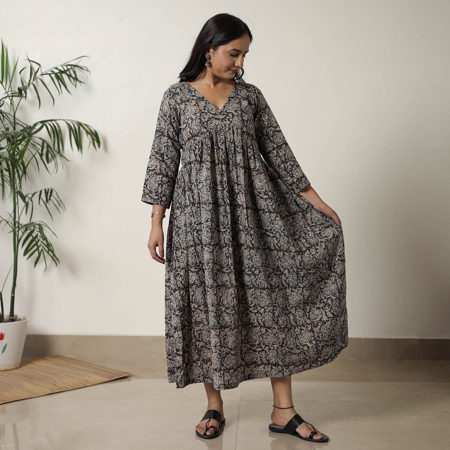 Buy Pedana Kalamkari Block Printed Cotton Flared Dress 08 Online at iTokri.com