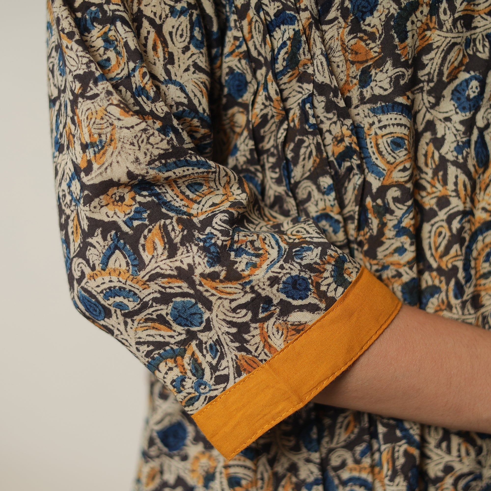 Buy Pedana Kalamkari Block Printed Cotton A-Line Kurta with Tagai Work 11 Online at iTokri.com