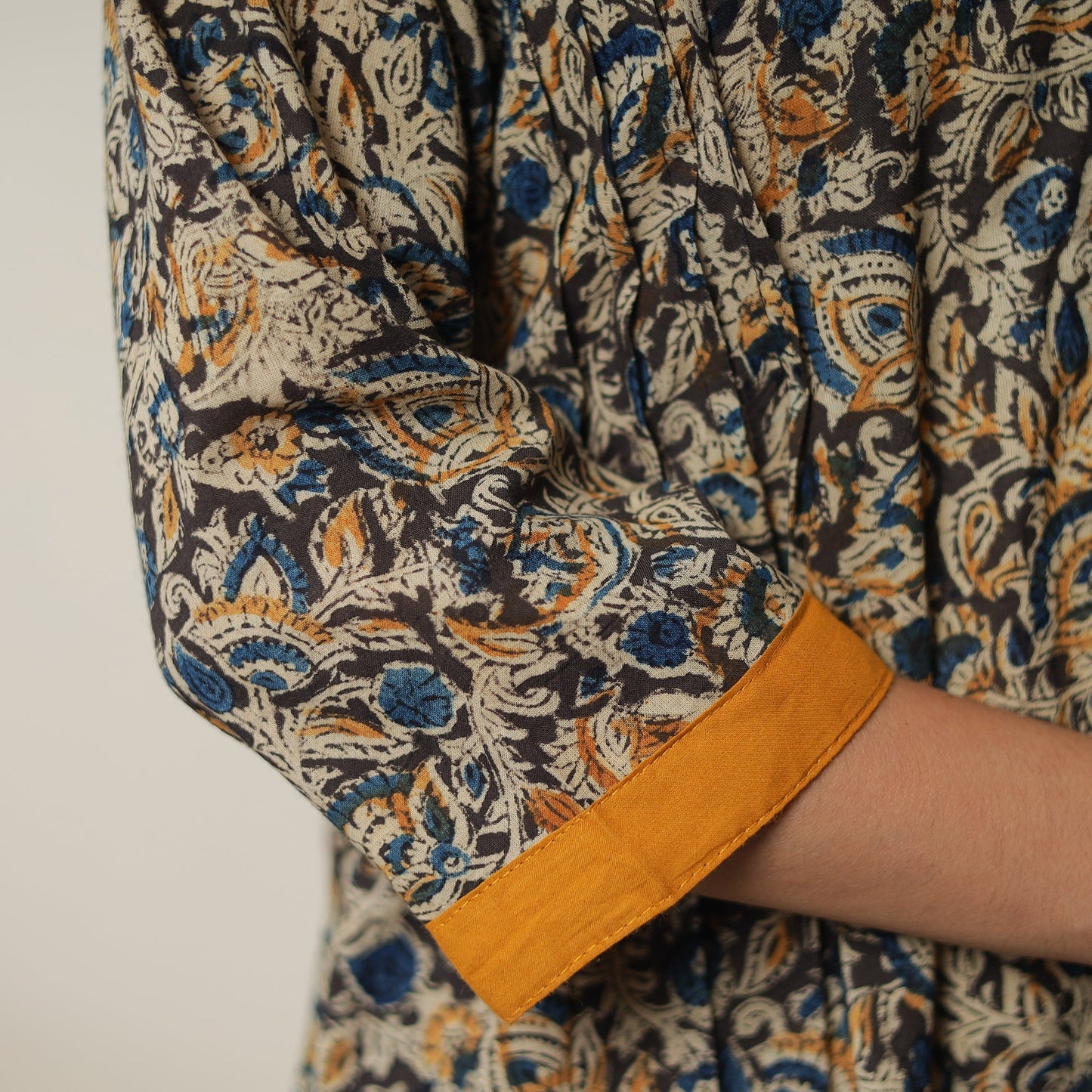 Buy Pedana Kalamkari Block Printed Cotton A-Line Kurta with Tagai Work 11 Online at iTokri.com