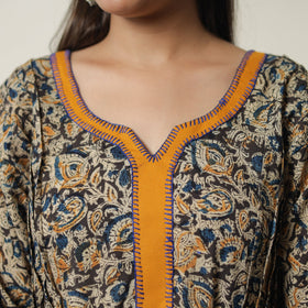 Buy Pedana Kalamkari Block Printed Cotton A-Line Kurta with Tagai Work 11 Online at iTokri.com