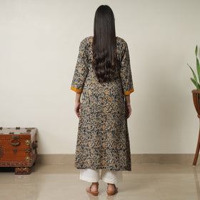 Buy Pedana Kalamkari Block Printed Cotton A-Line Kurta with Tagai Work 11 Online at iTokri.com