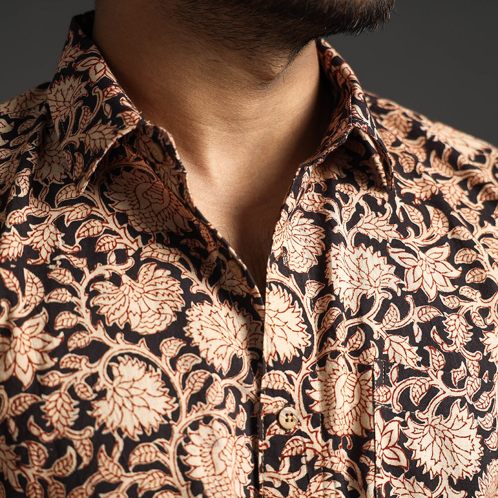 Pedana Kalamkari Block Printed Cotton Men Full Sleeve Shirt