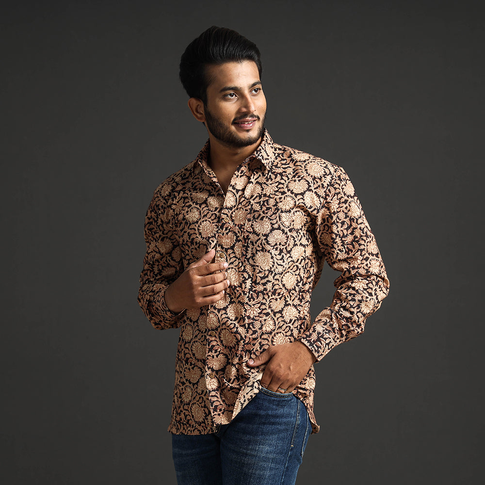 Pedana Kalamkari Block Printed Cotton Men Full Sleeve Shirt