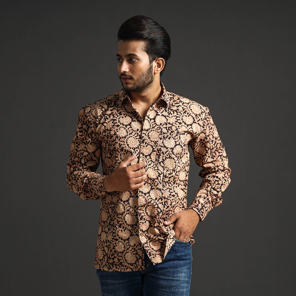 Pedana Kalamkari Block Printed Cotton Men Full Sleeve Shirt