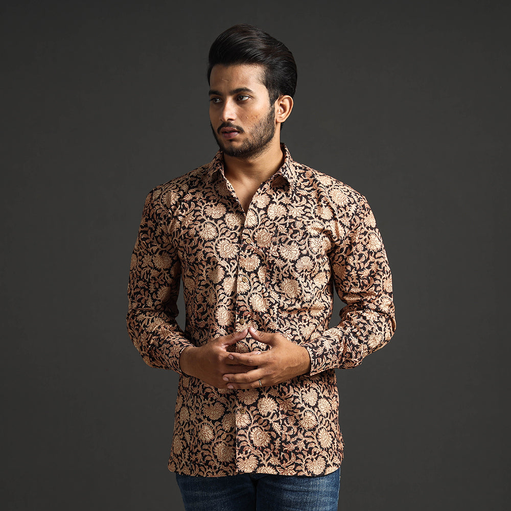 Pedana Kalamkari Block Printed Cotton Men Full Sleeve Shirt