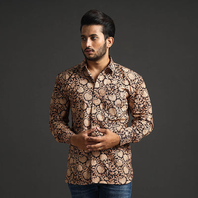 Pedana Kalamkari Block Printed Cotton Men Full Sleeve Shirt