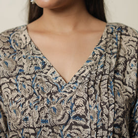 Buy Pedana Kalamkari Block Printed Cotton Pintuck Straight Kurta 16 Online at iTokri.com